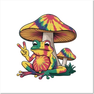 tie dye frog peace sign and mushroom Posters and Art